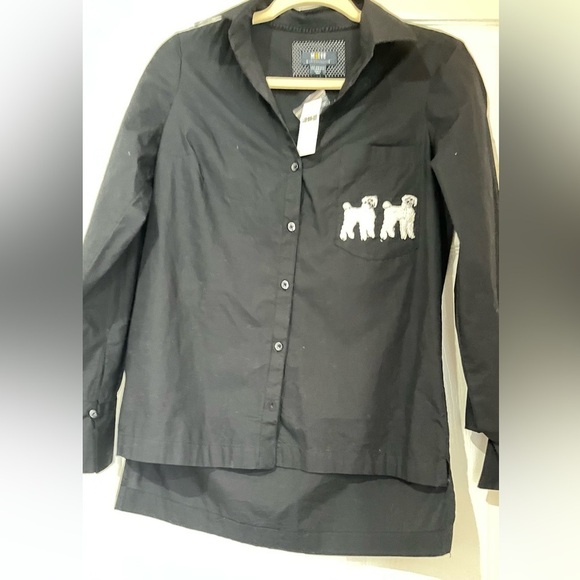 Maeve Black Button Down Shirt Top w/Dog Pet Appliqué, Size XXS NWT - Picture 8 of 8